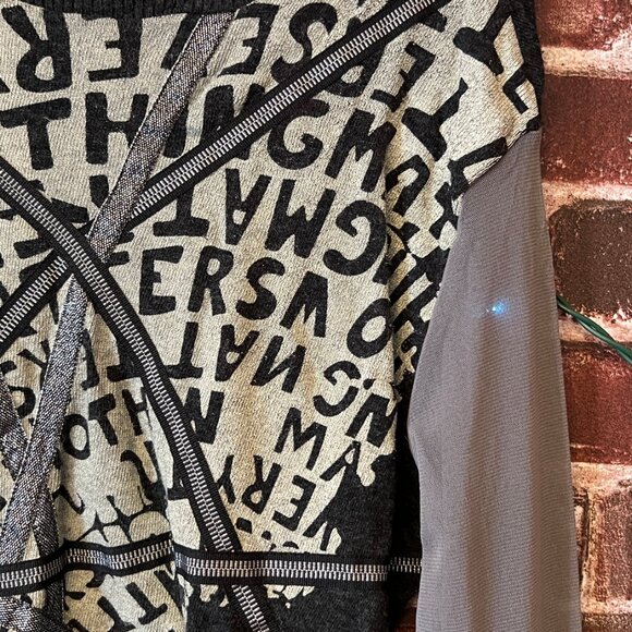 Aria Black & Grey Graphic Knit Top with Mesh Sleeves & Silver Accents - Large - Picture 6 of 11